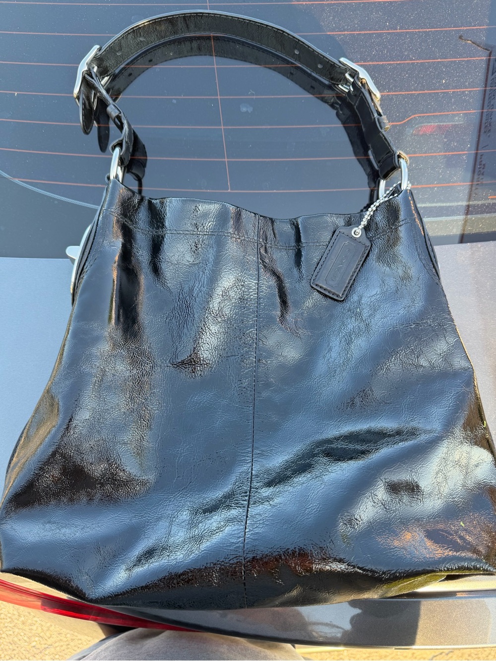 Coach Black Patent Shoulder Bag with Silver Hardware